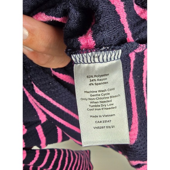 Talbots Sweater M Navy Pink‎ Stripe Waffle Knit Cowl Neck Pullover Casual Top - Picture 5 of 8
